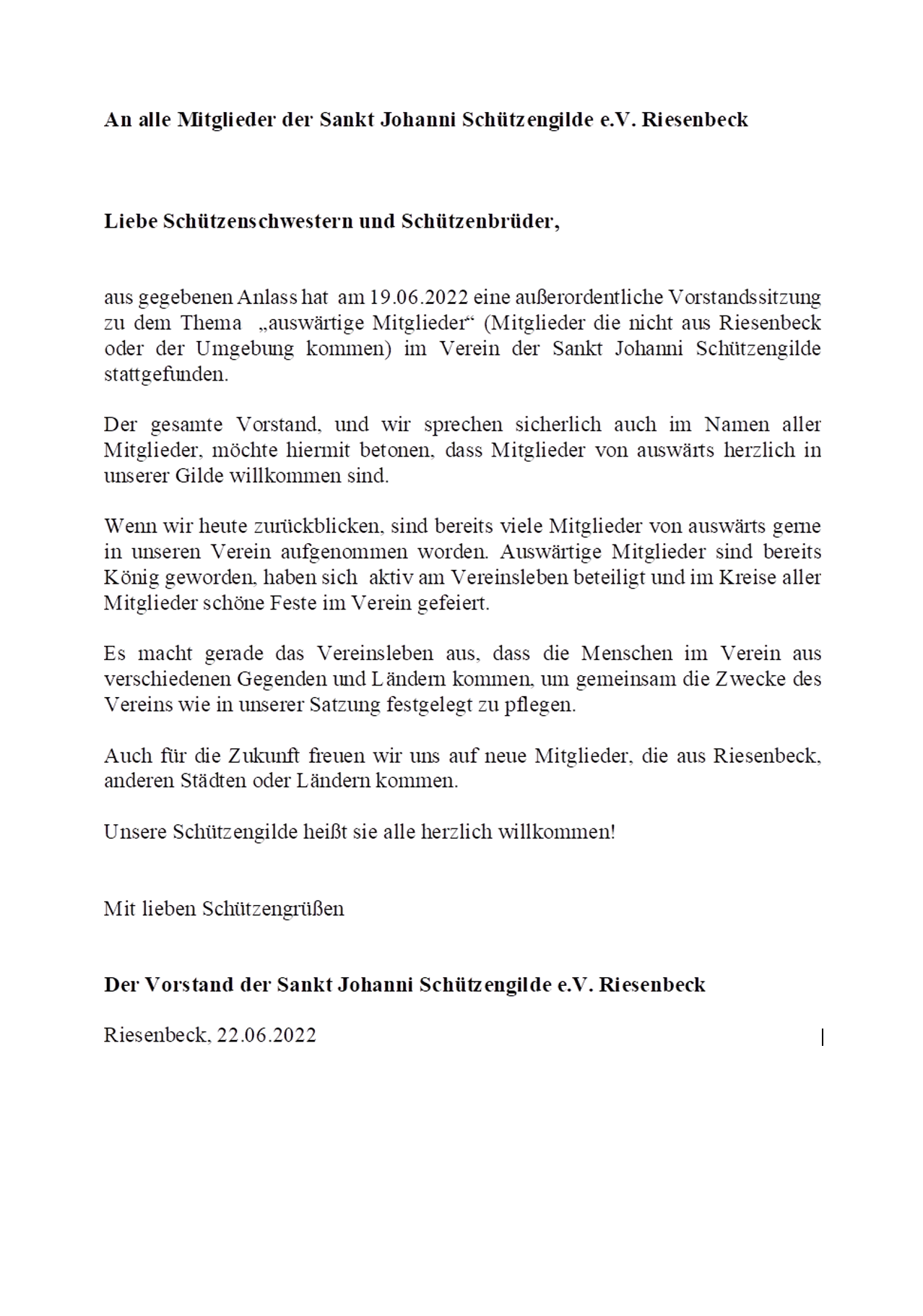 Die St. Johanni Schützengilde positioniert sich klar gegen Ausgrenzung und für gelebte Offenheit!